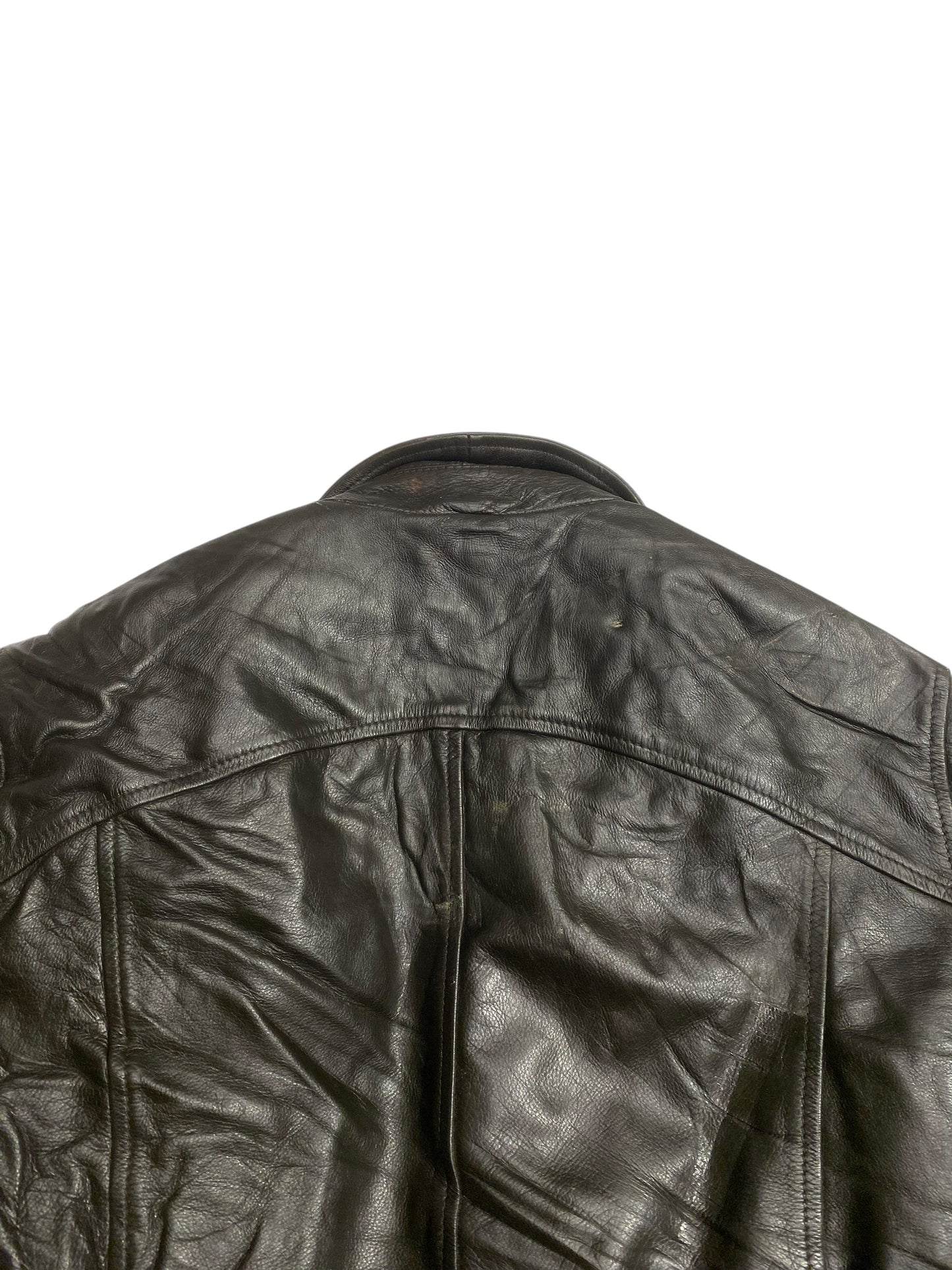 Offset motor leather biker jacket
