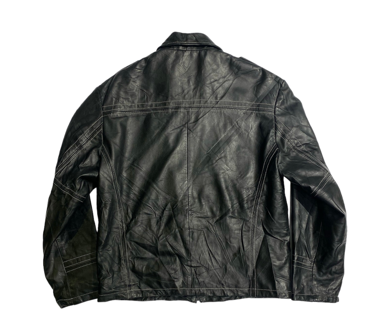 On-set stitched leather jacket