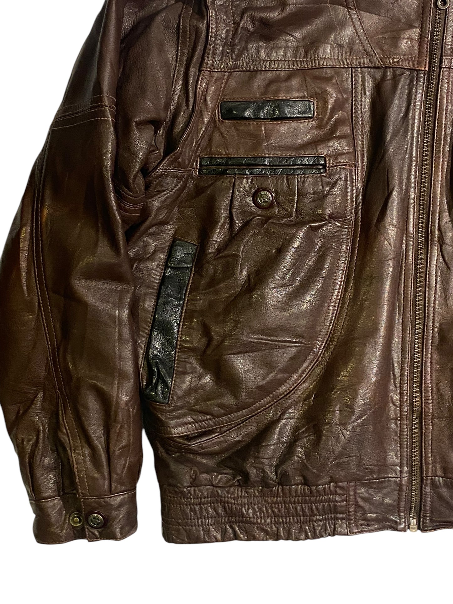 Heavy vintage brown leather jacket