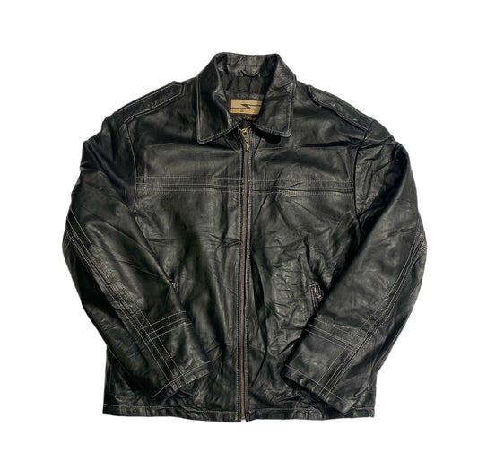 On-set stitched leather jacket