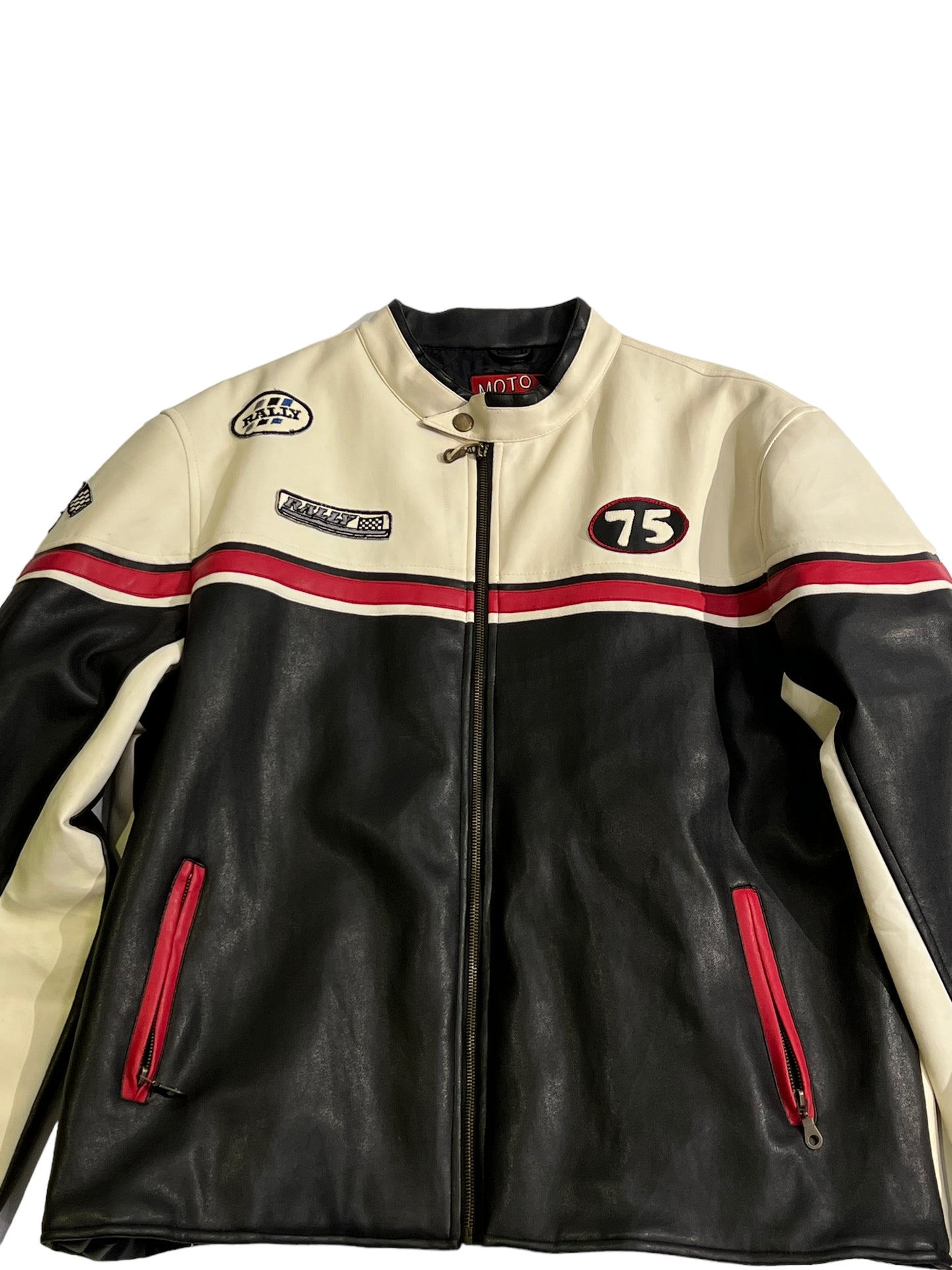 Rally moto leather racing jacket