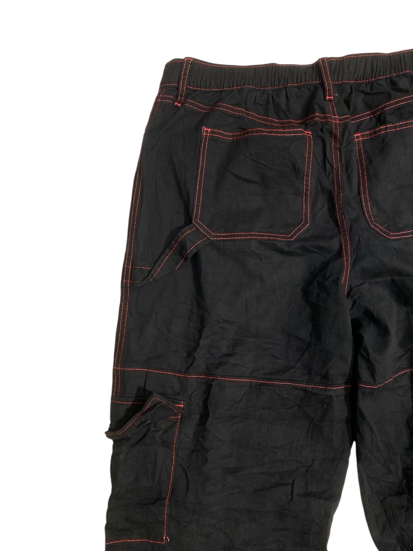 SO baggy black cargo pants with red stitching