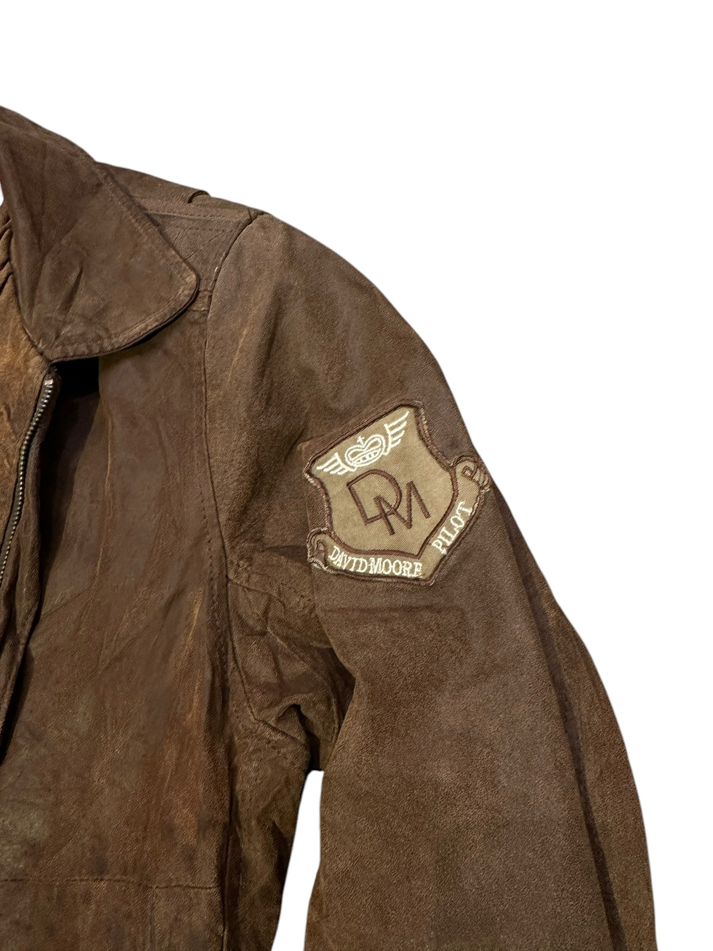 David moore patched leather jacket