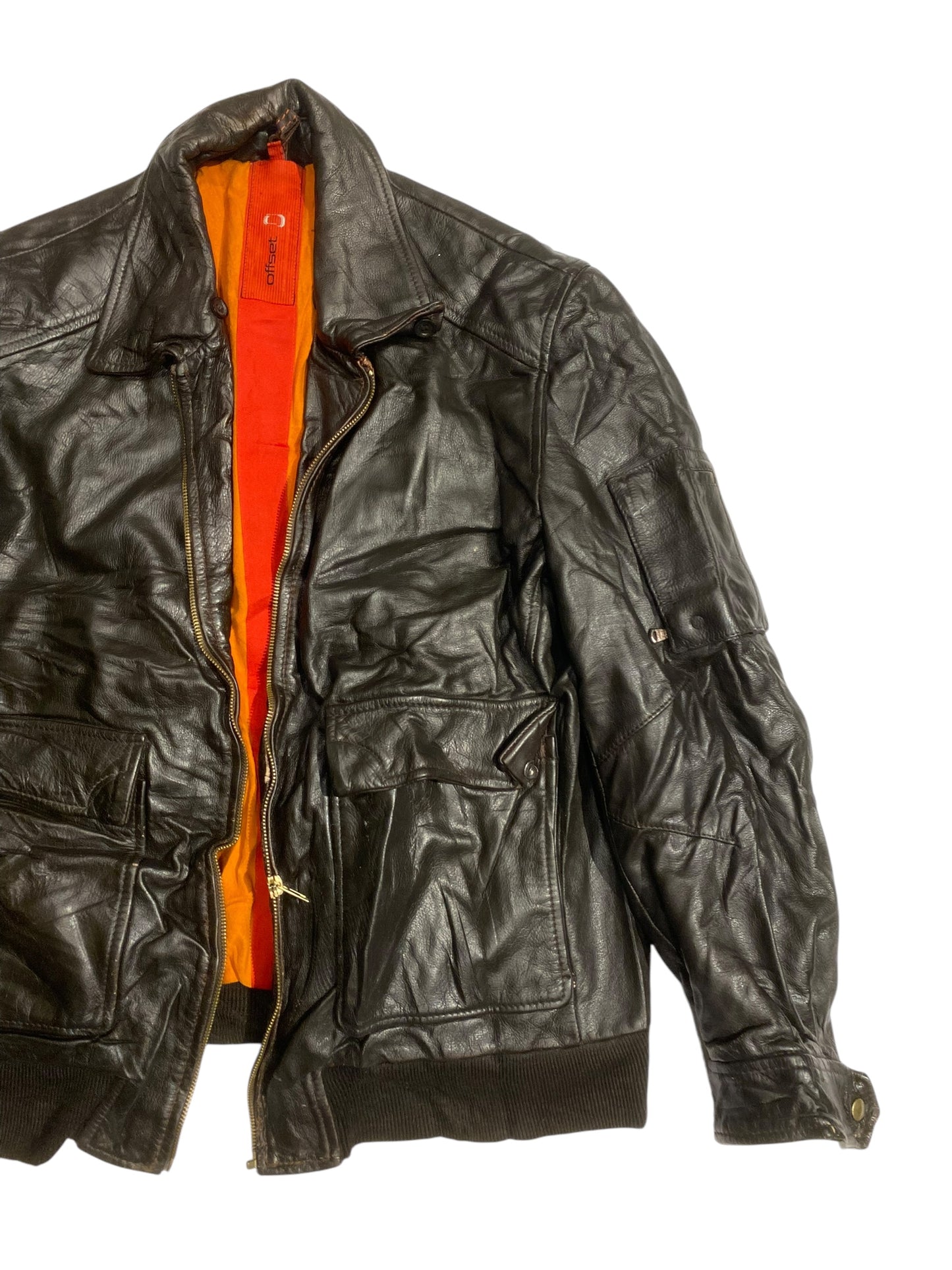 Offset motor leather biker jacket