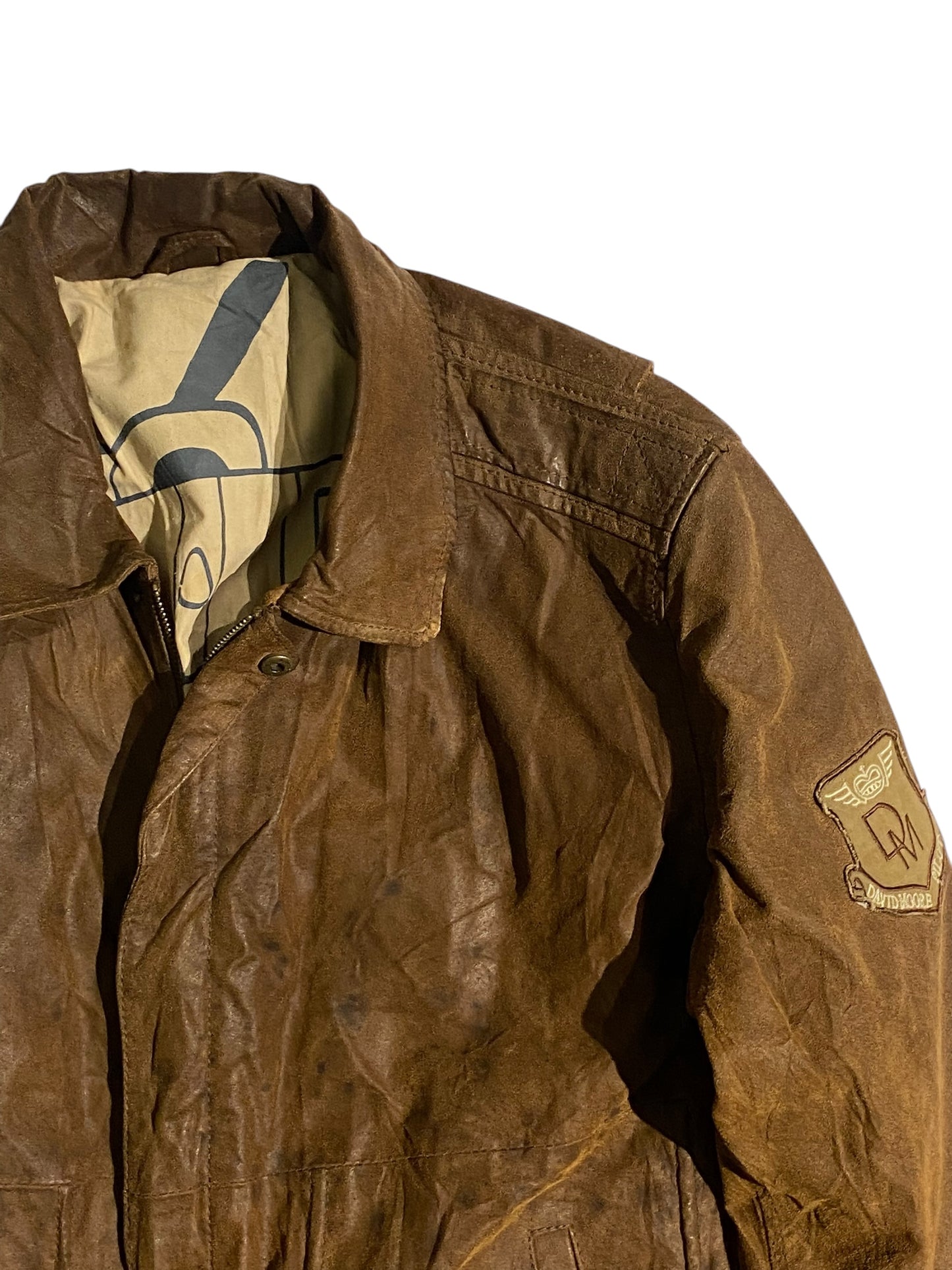 David moore patched leather jacket