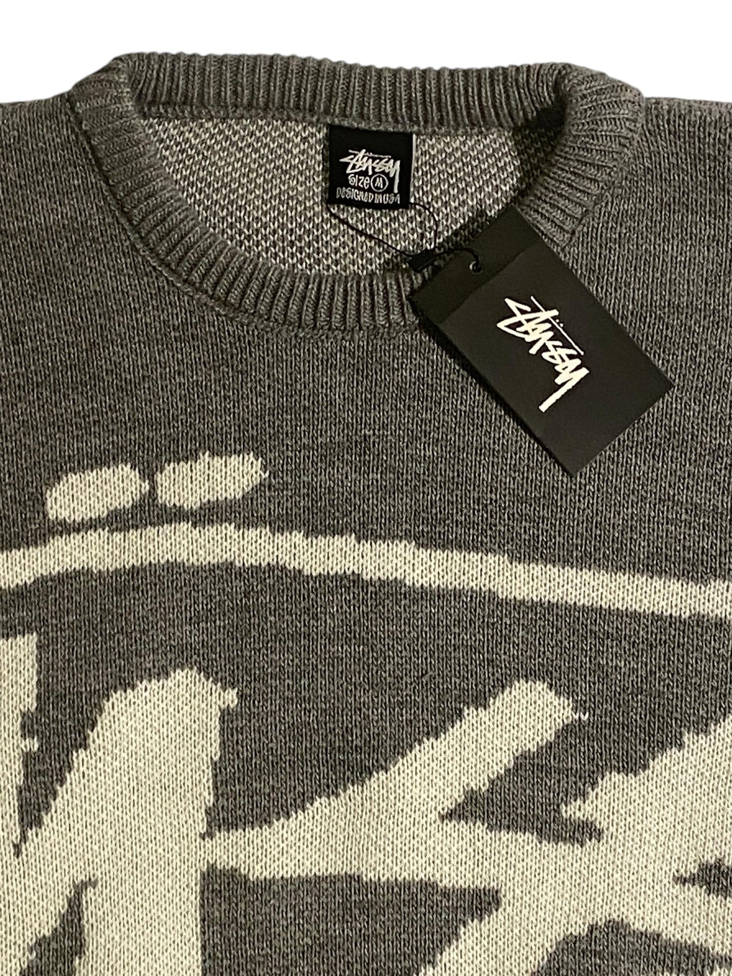 Stüssy printed grey knit sweater