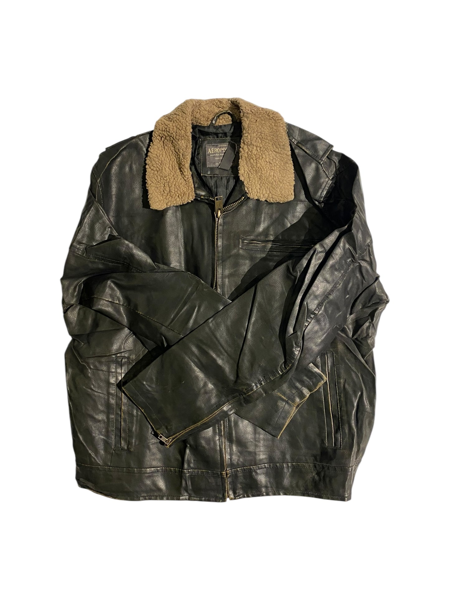Aeropostale fur lined heavy leather jacket