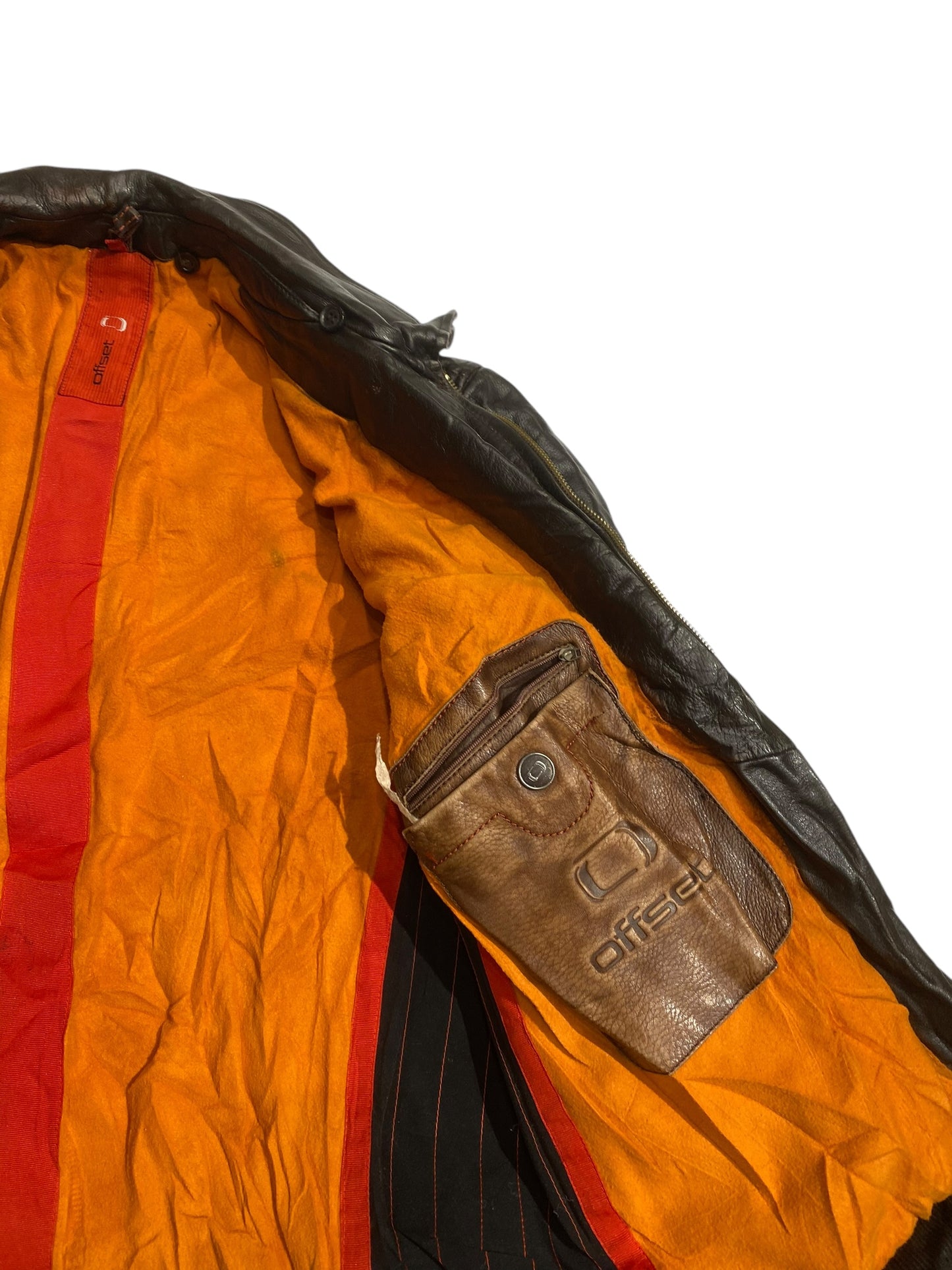 Offset motor leather biker jacket