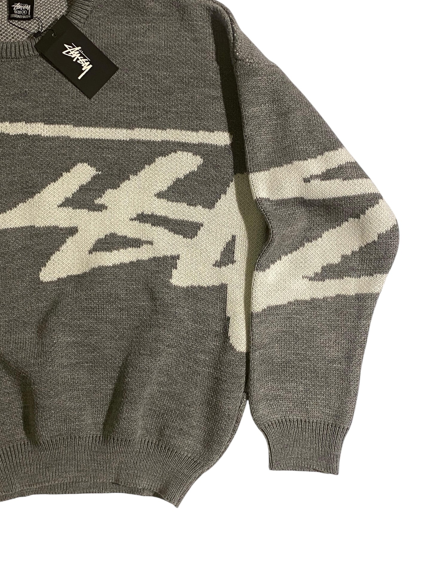 Stüssy printed grey knit sweater