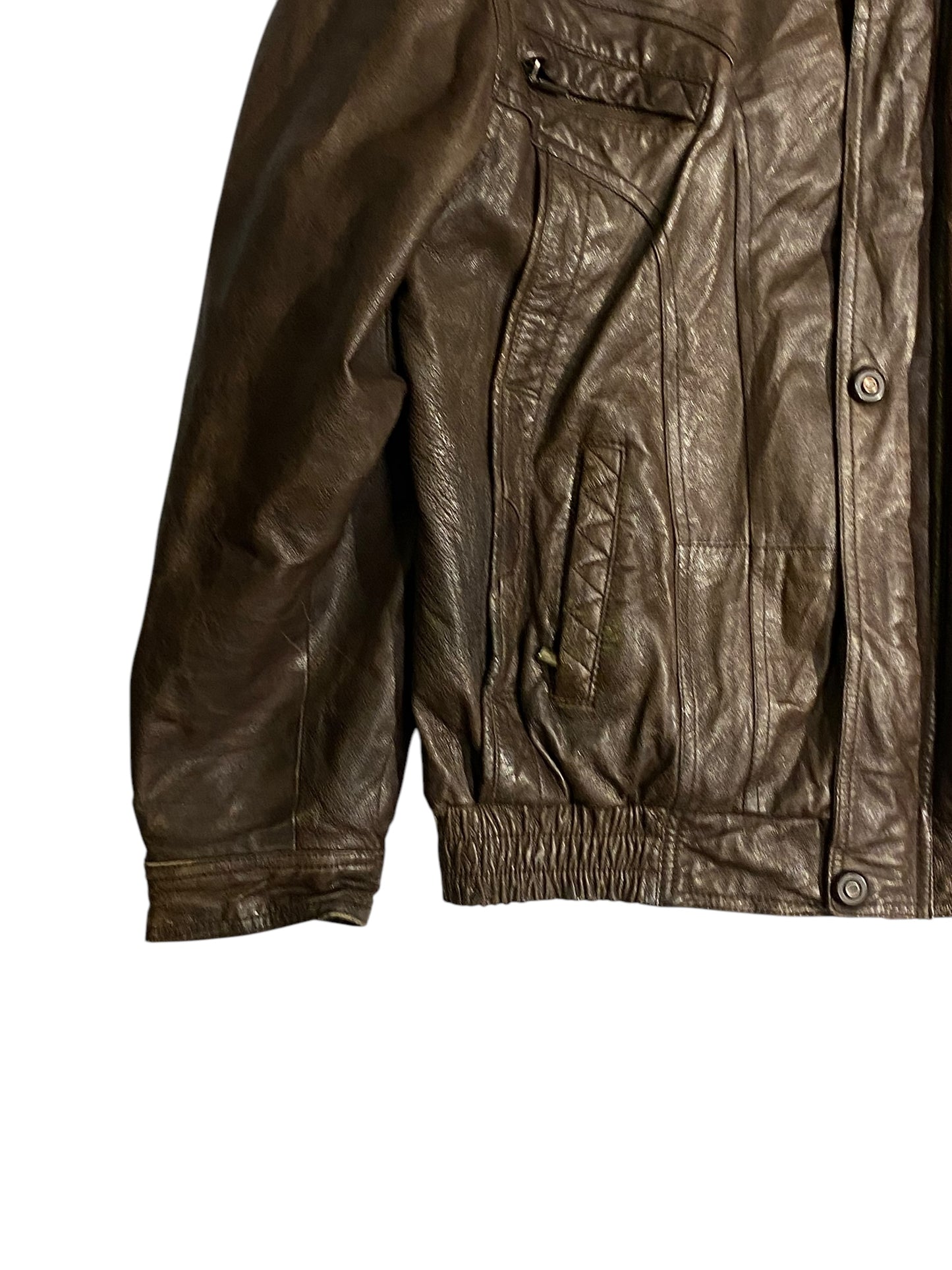 Vintage brown leather jacket with fur collar