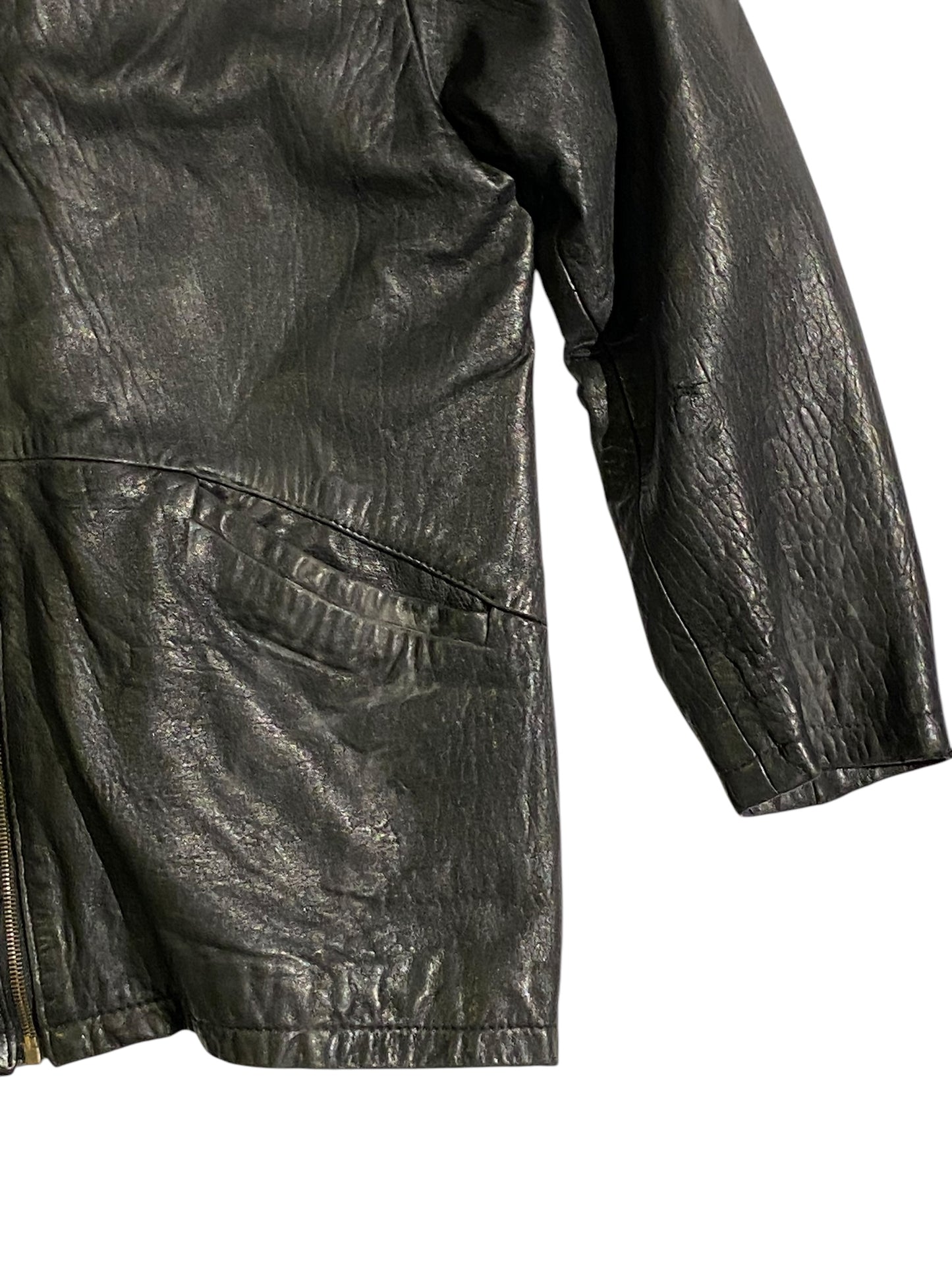 Vintage leather coat with fur collar