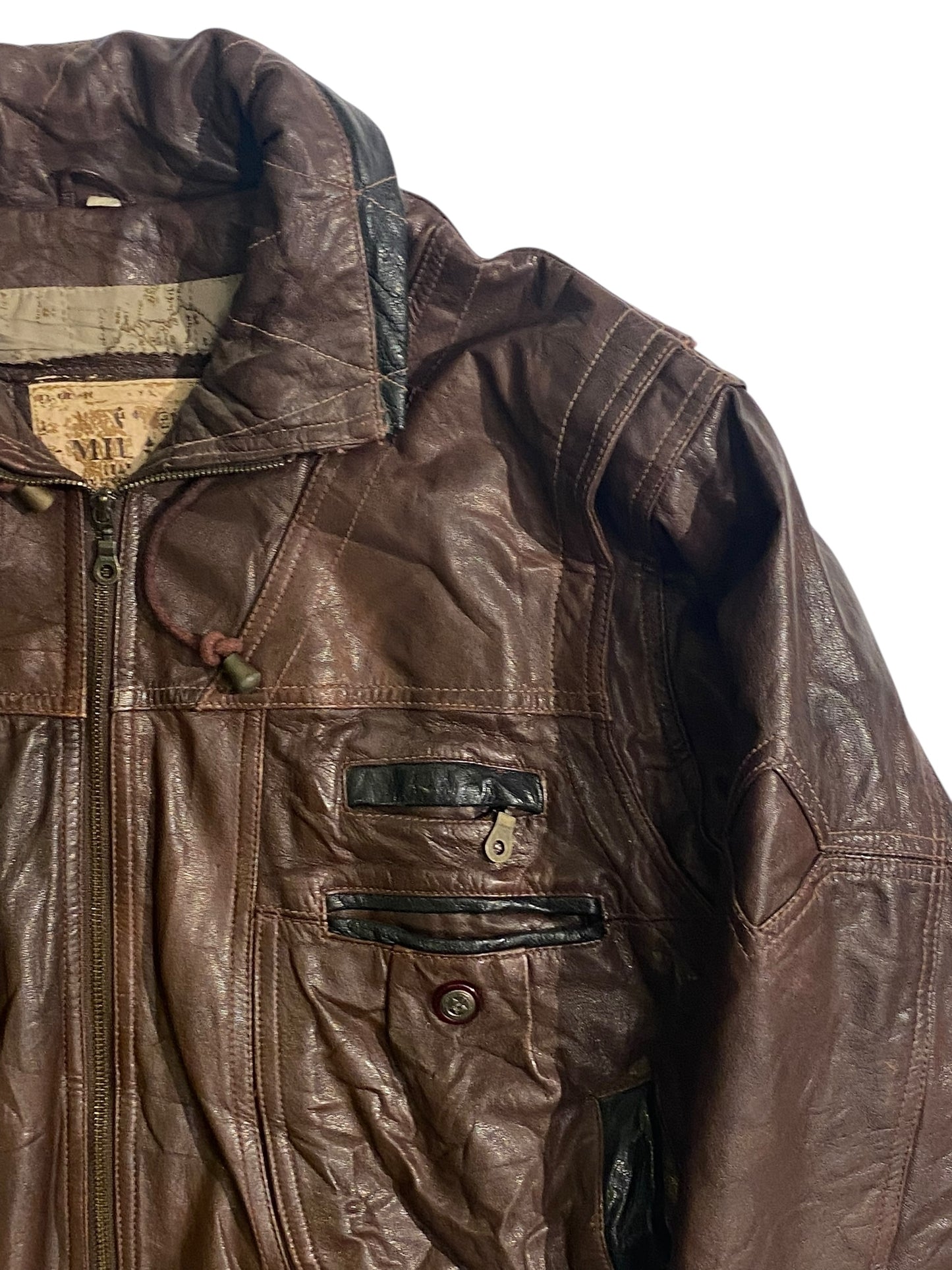 Heavy vintage brown leather jacket