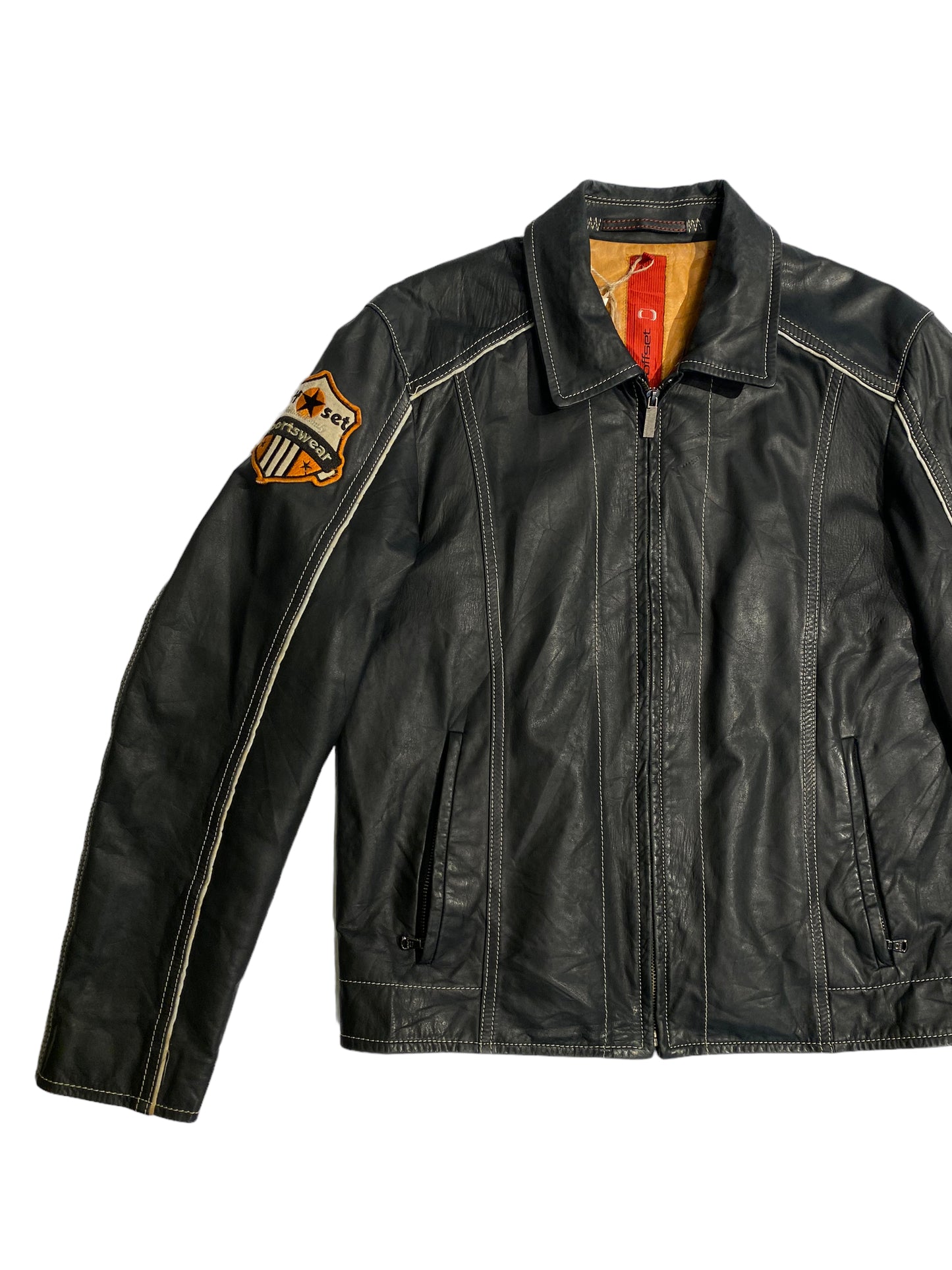 Off-set racing leather jacket