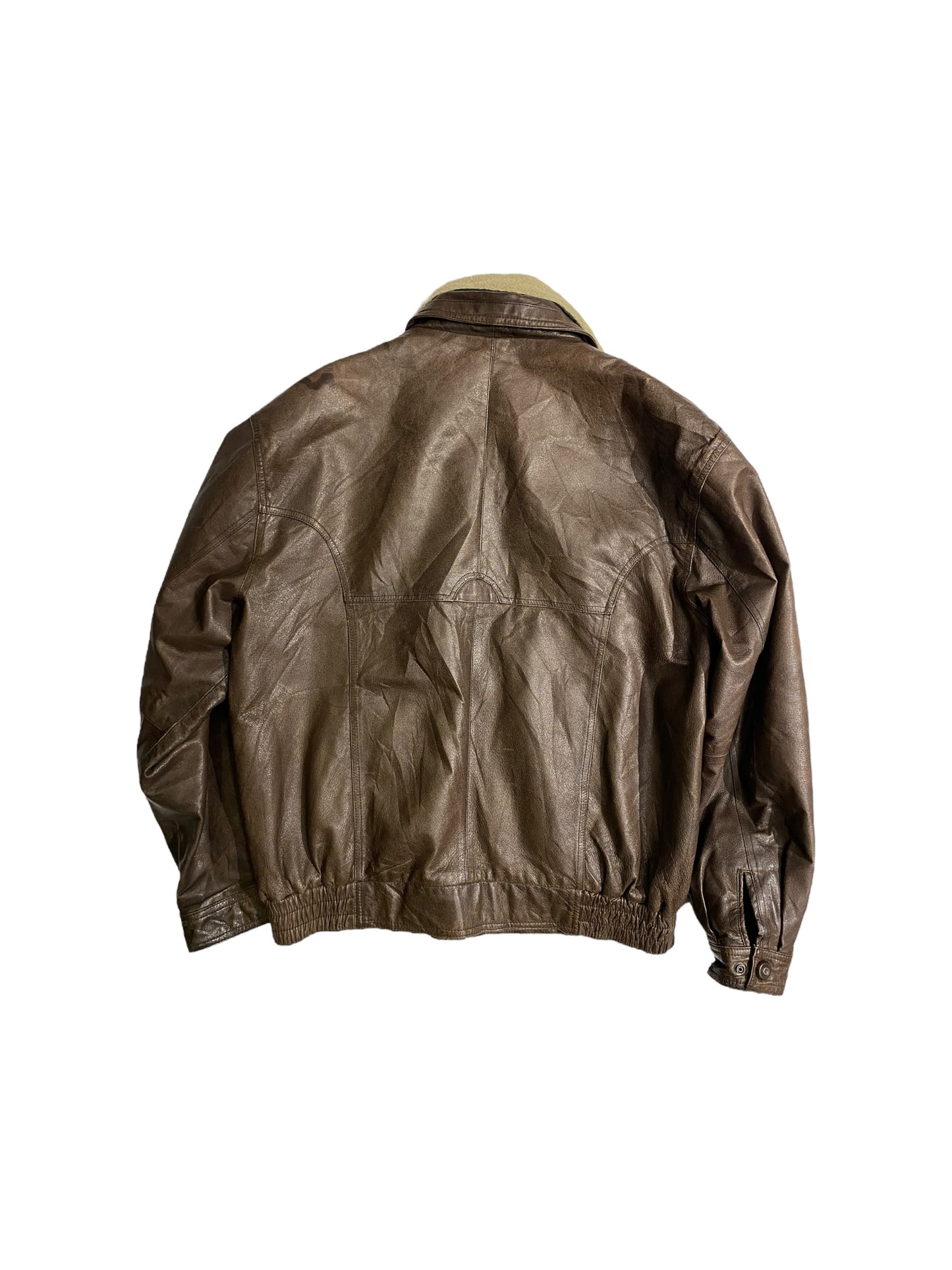 Vintage brown leather jacket with fur collar