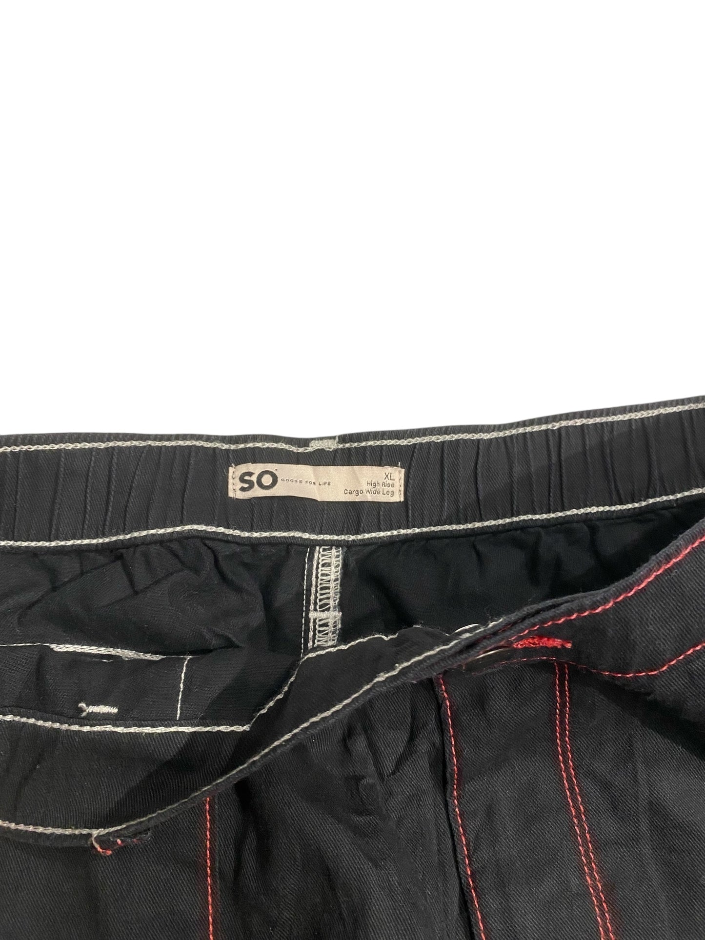 SO baggy black cargo pants with red stitching
