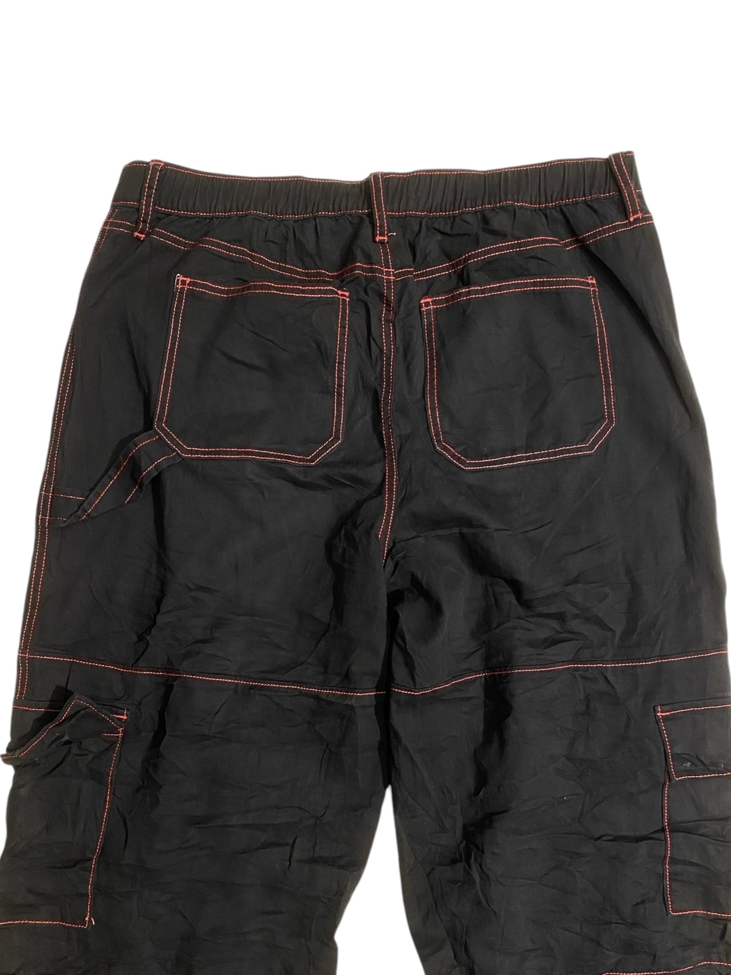 SO baggy black cargo pants with red stitching