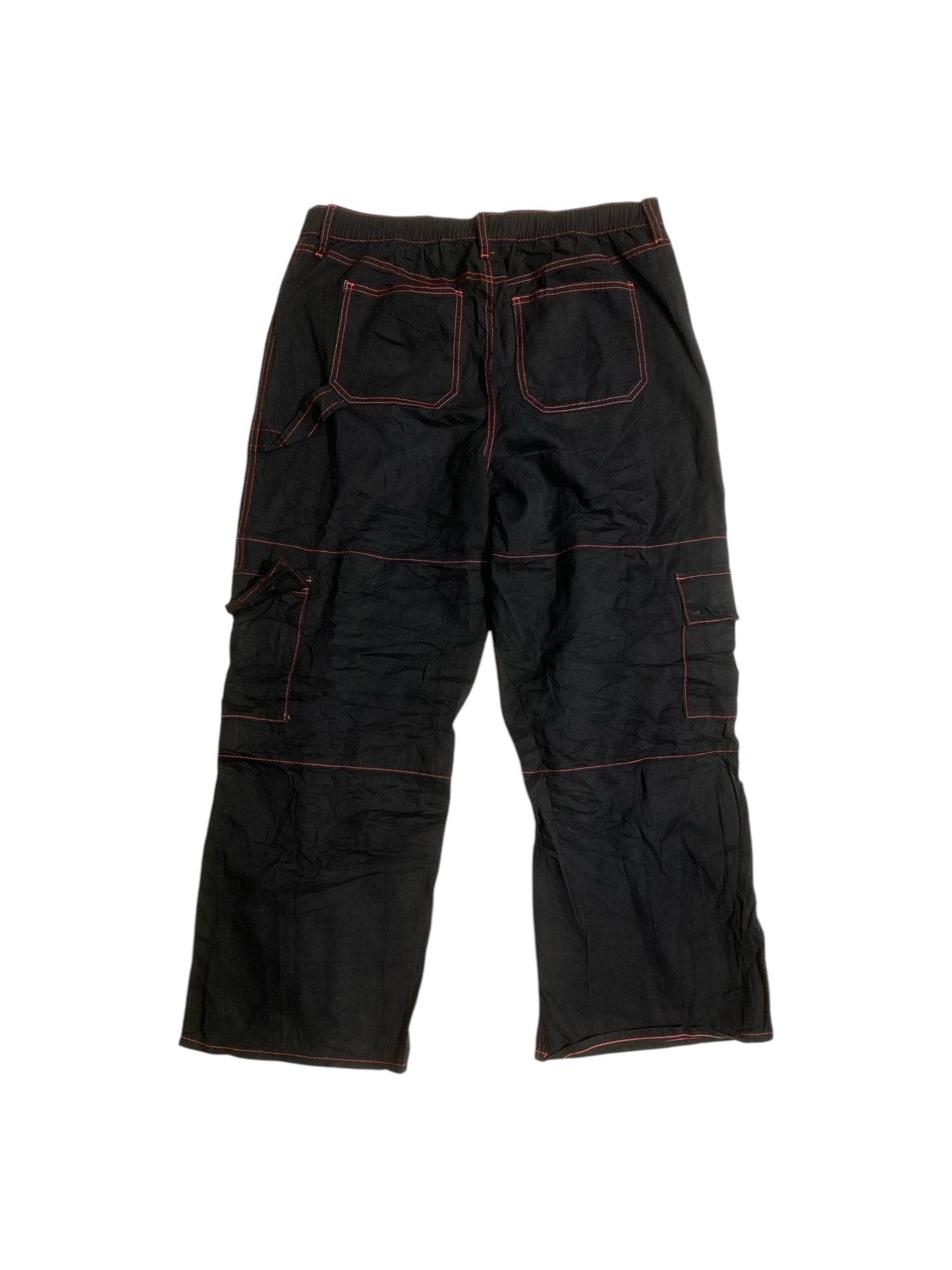 SO baggy black cargo pants with red stitching