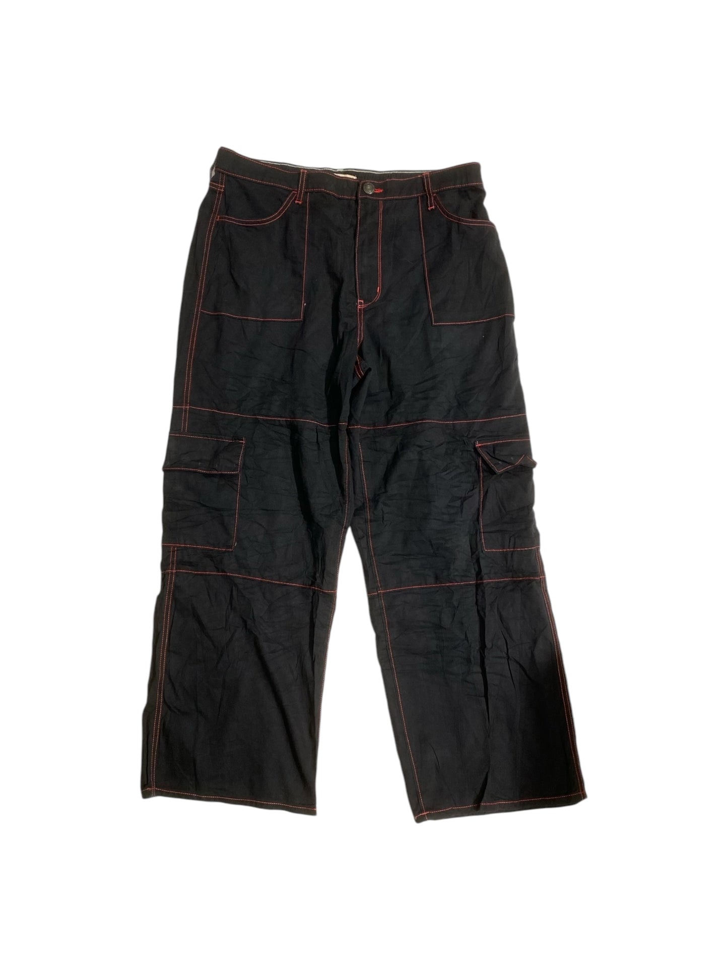 SO baggy black cargo pants with red stitching