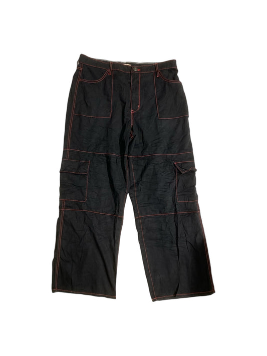 SO baggy black cargo pants with red stitching
