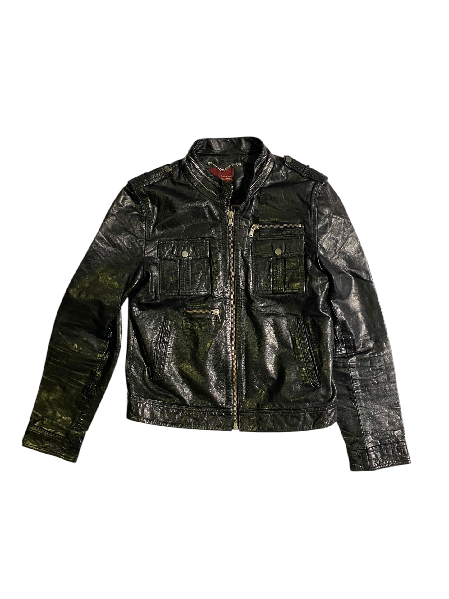 Zara man vintage heavy leather jacket