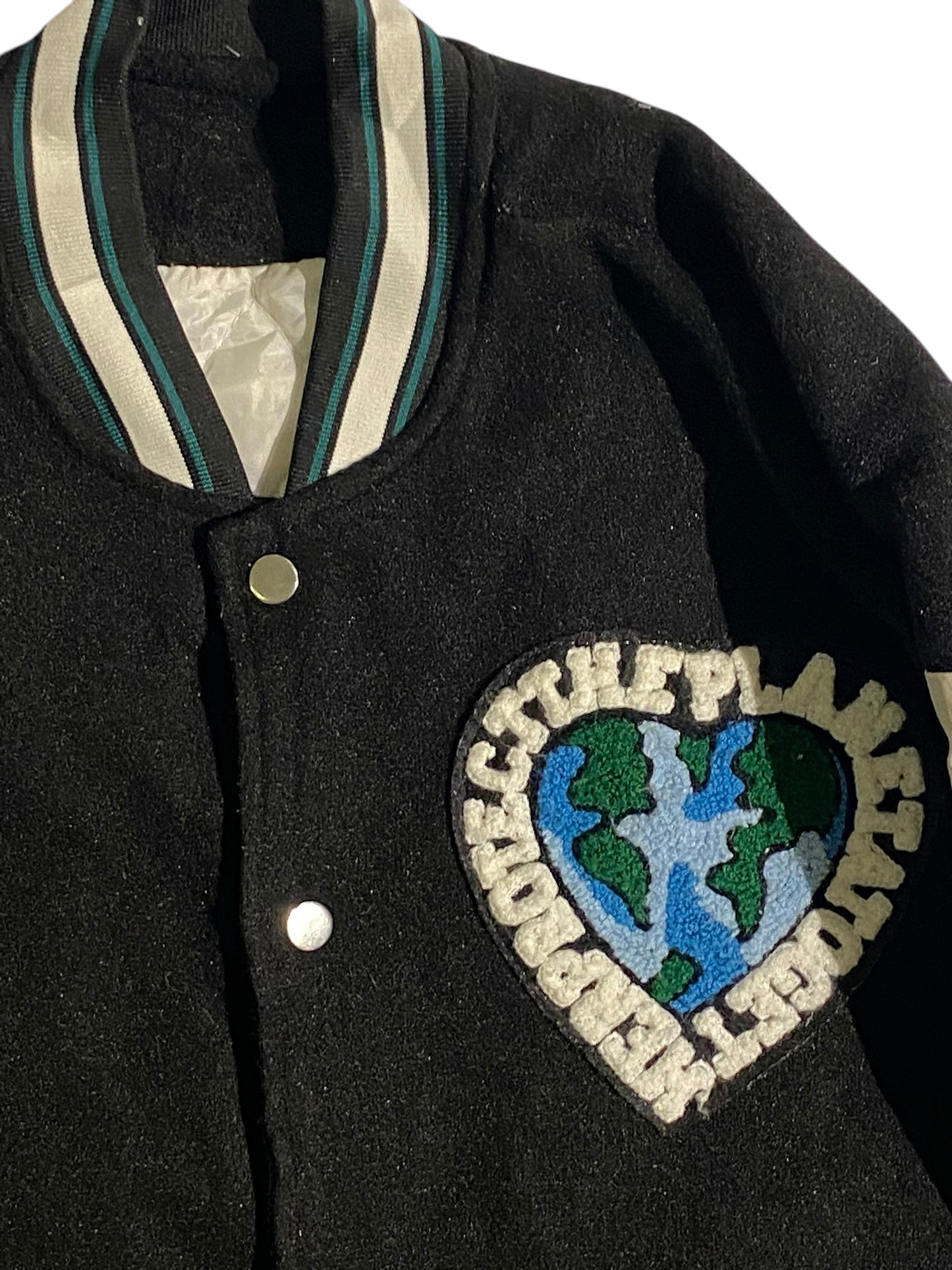 EG heavy varsity jacket with leather sleeves