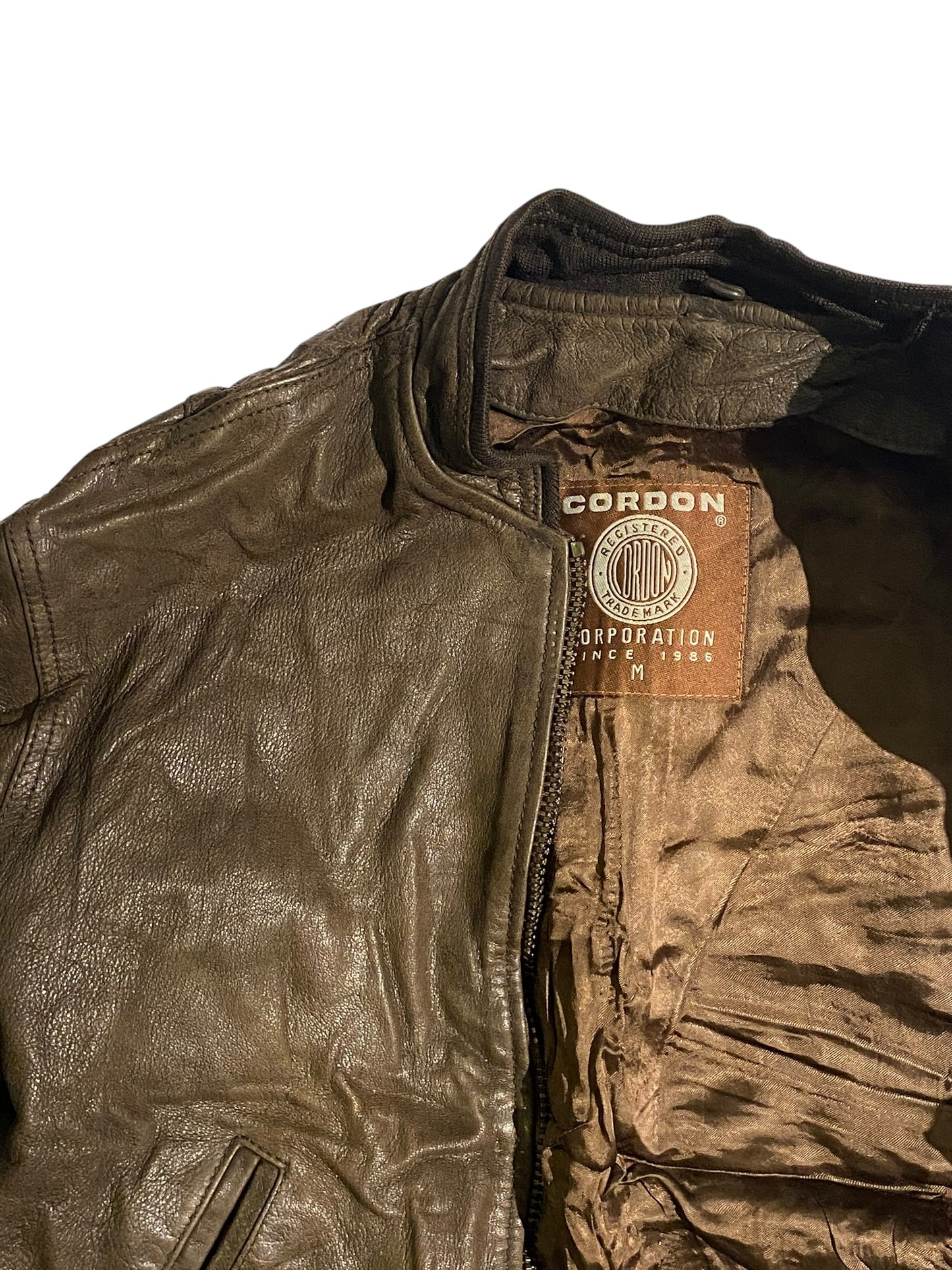 Cordon boxy fit leather jacket