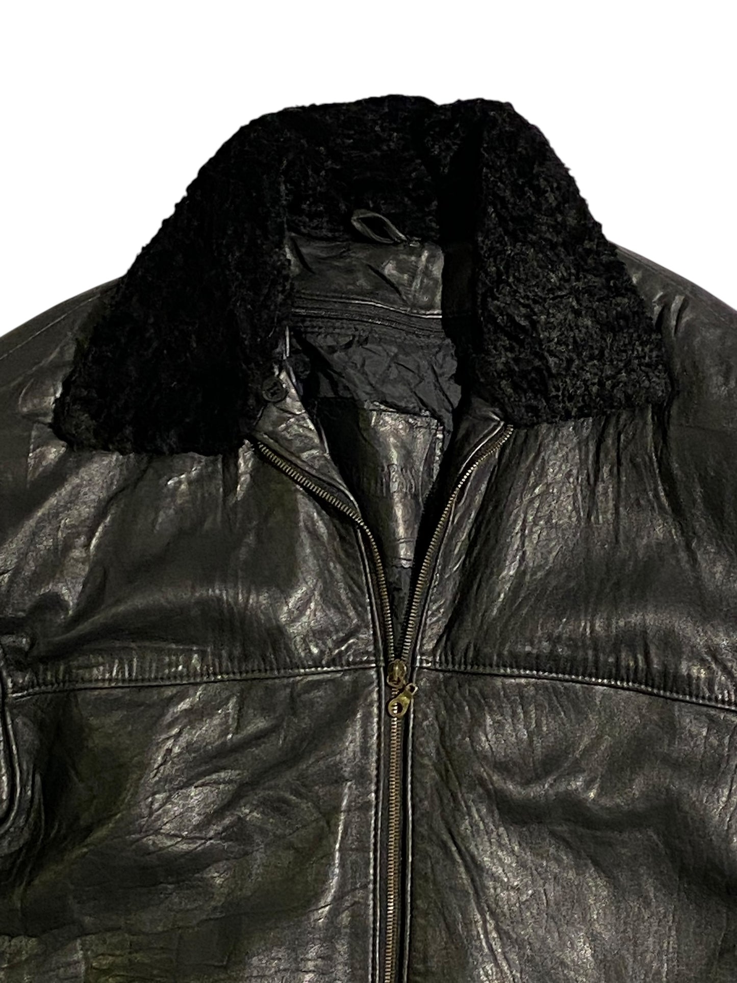 Vintage leather coat with fur collar