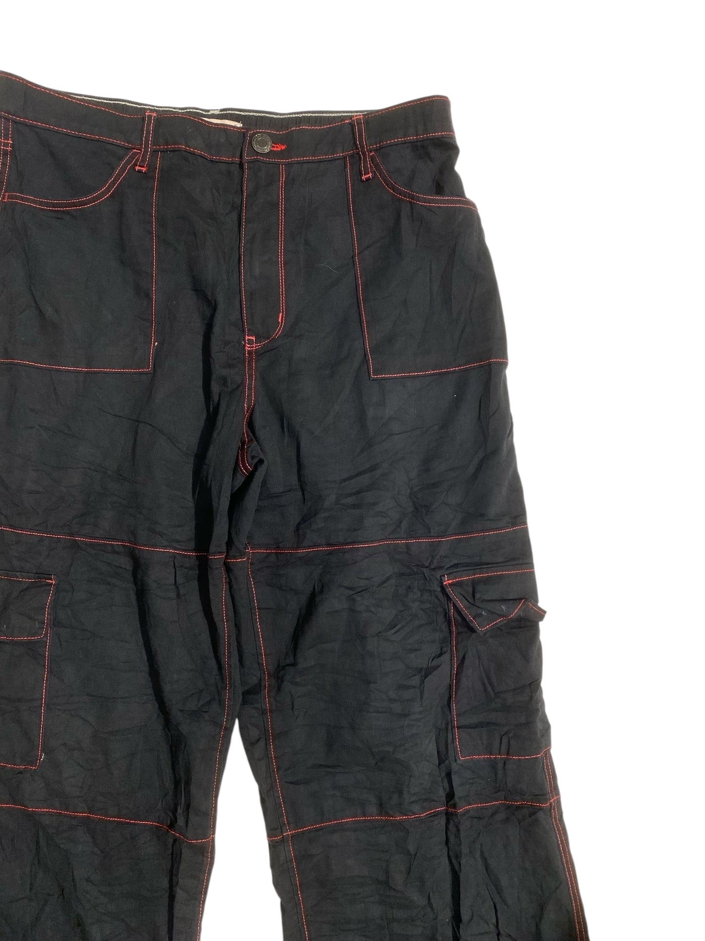 SO baggy black cargo pants with red stitching