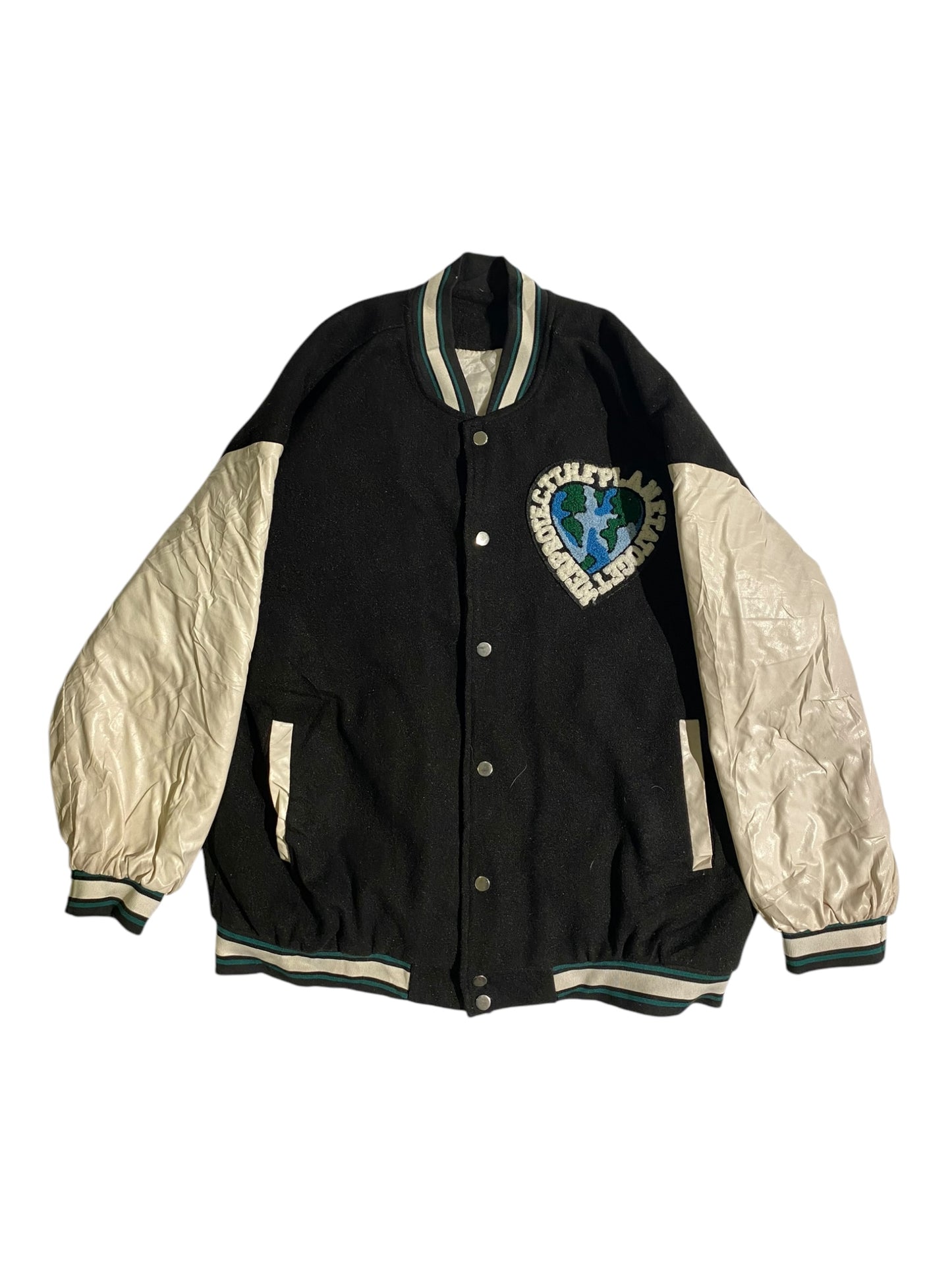 EG heavy varsity jacket with leather sleeves