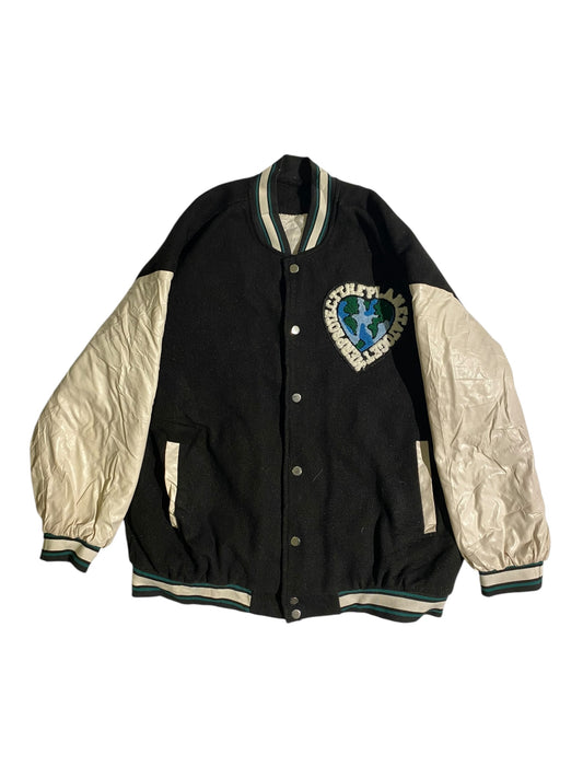 EG heavy varsity jacket with leather sleeves
