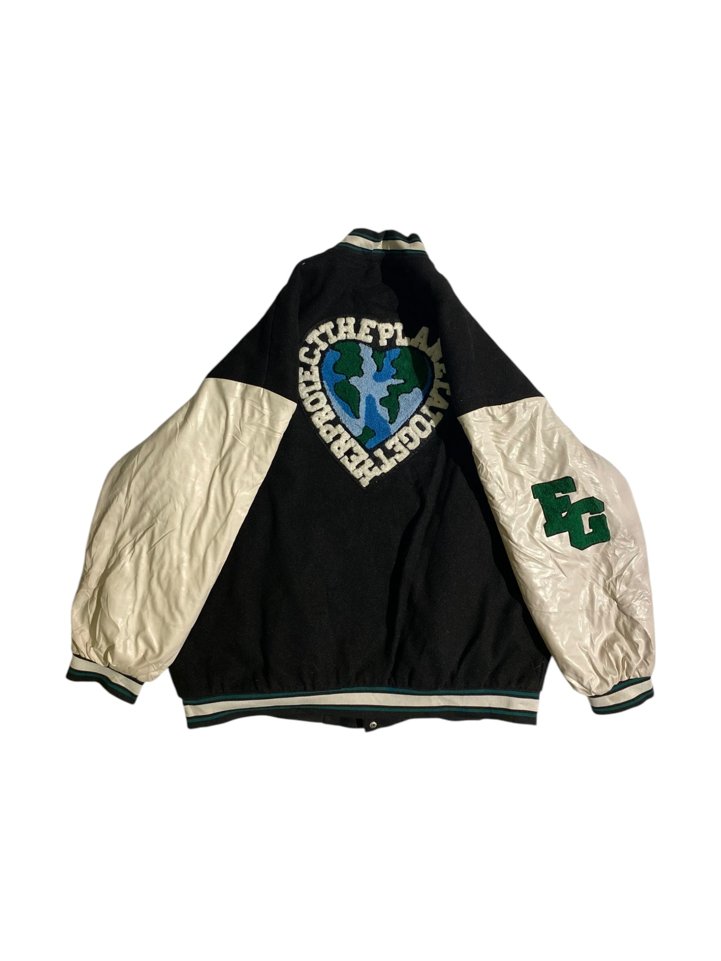 EG heavy varsity jacket with leather sleeves