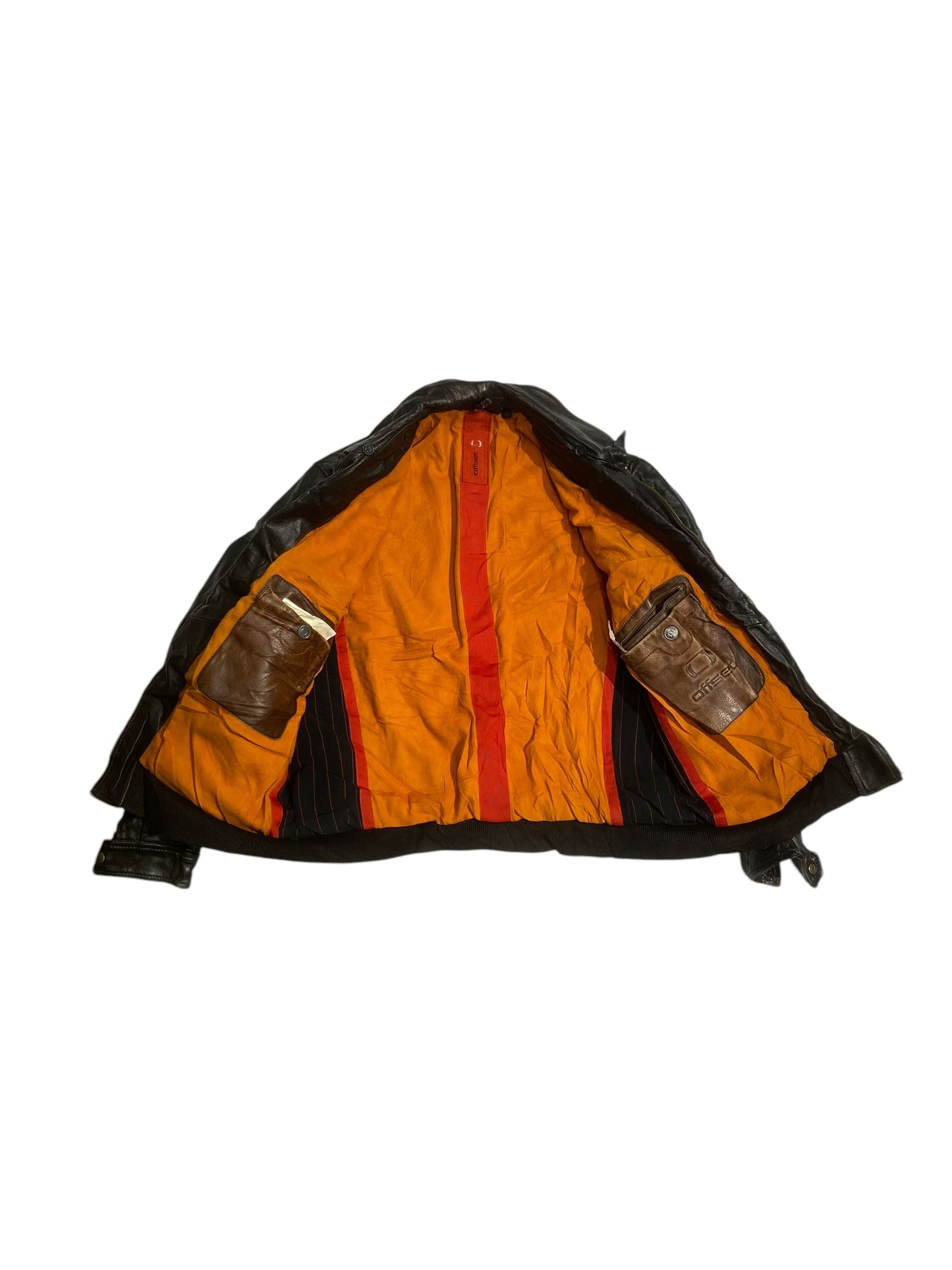 Offset motor leather biker jacket
