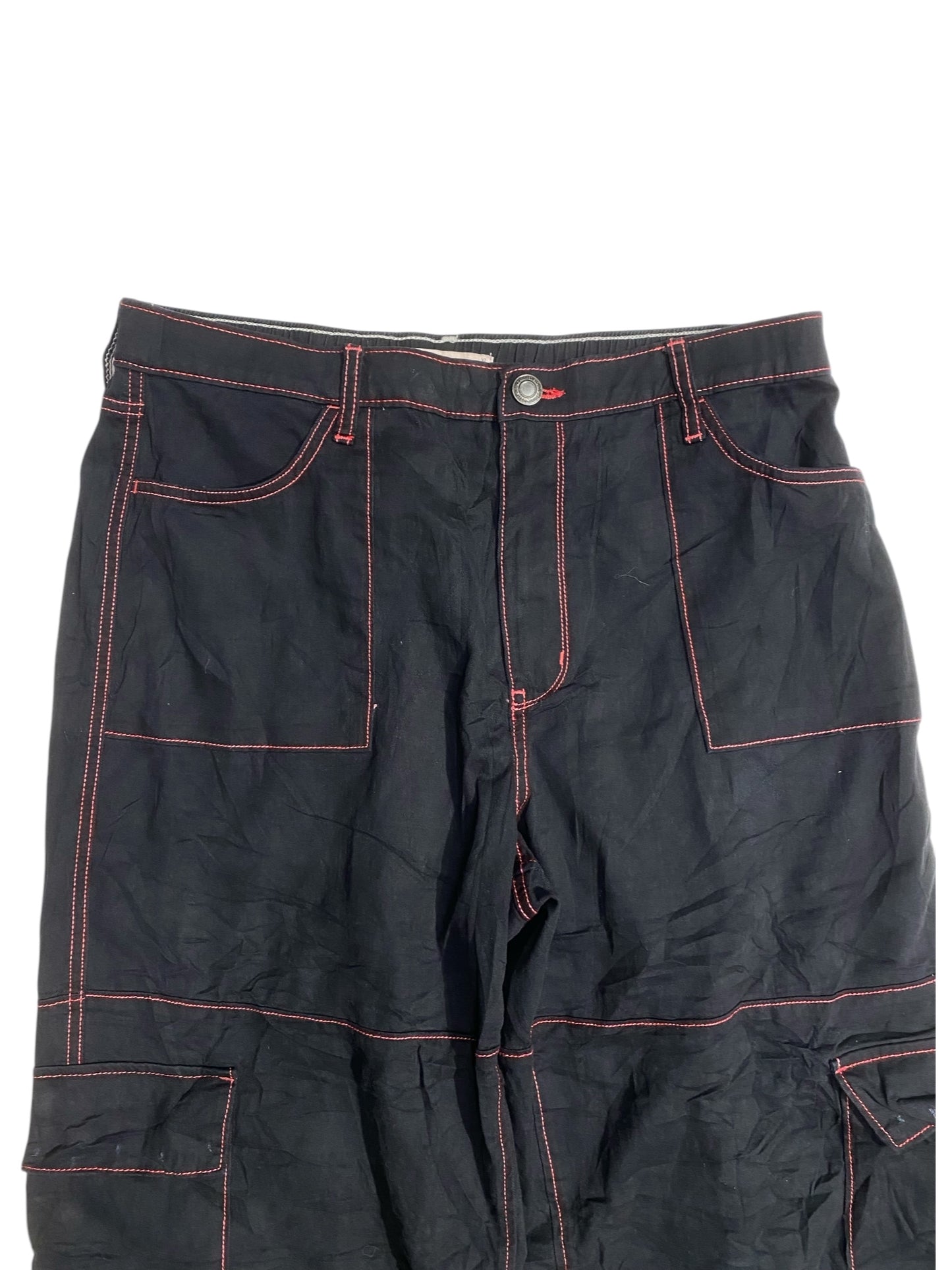 SO baggy black cargo pants with red stitching