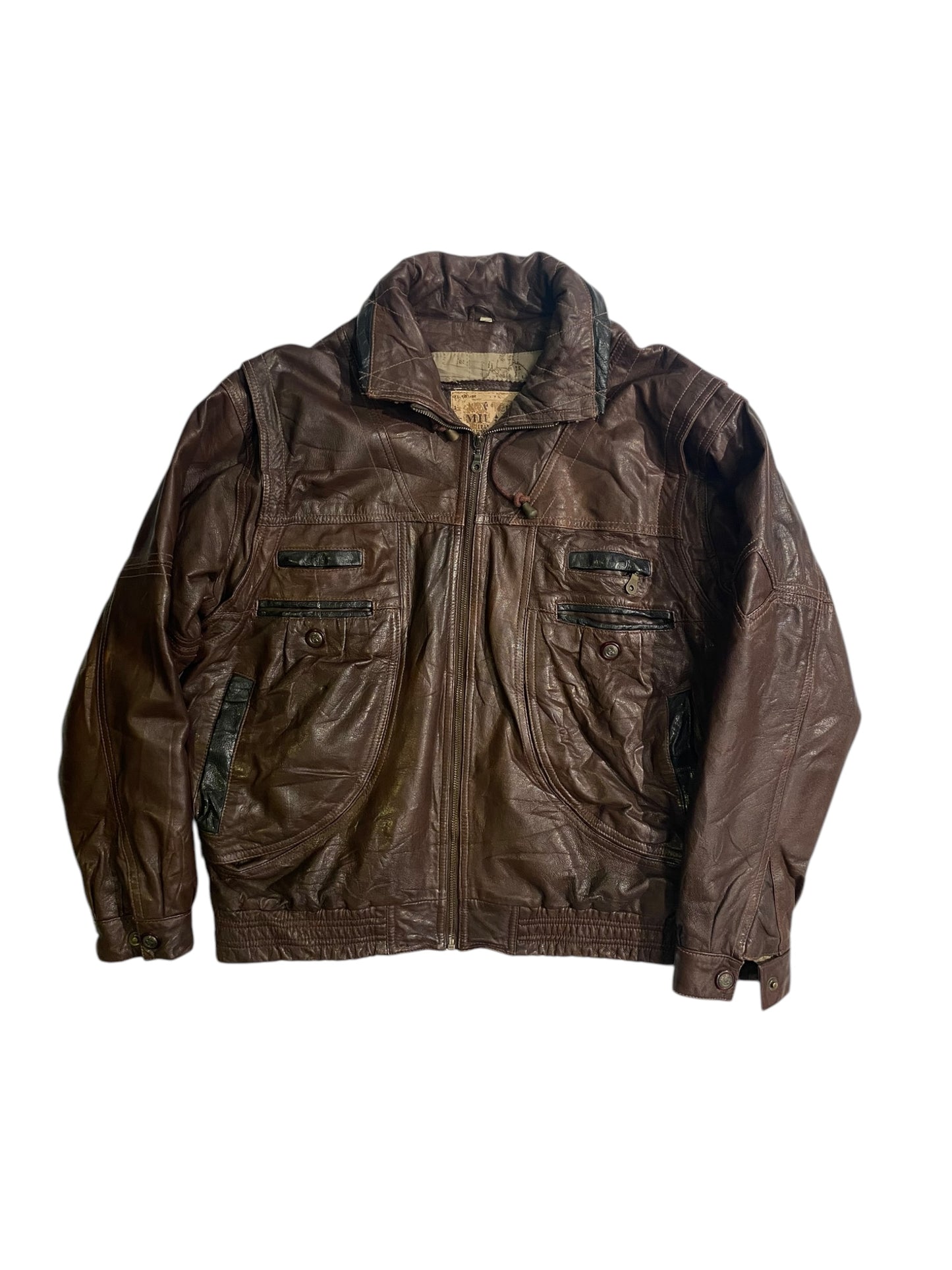 Heavy vintage brown leather jacket