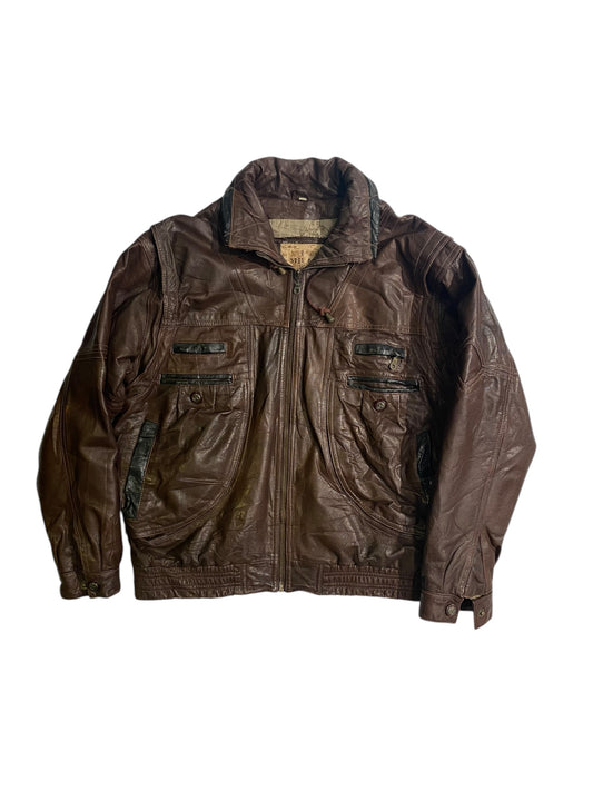 Heavy vintage brown leather jacket