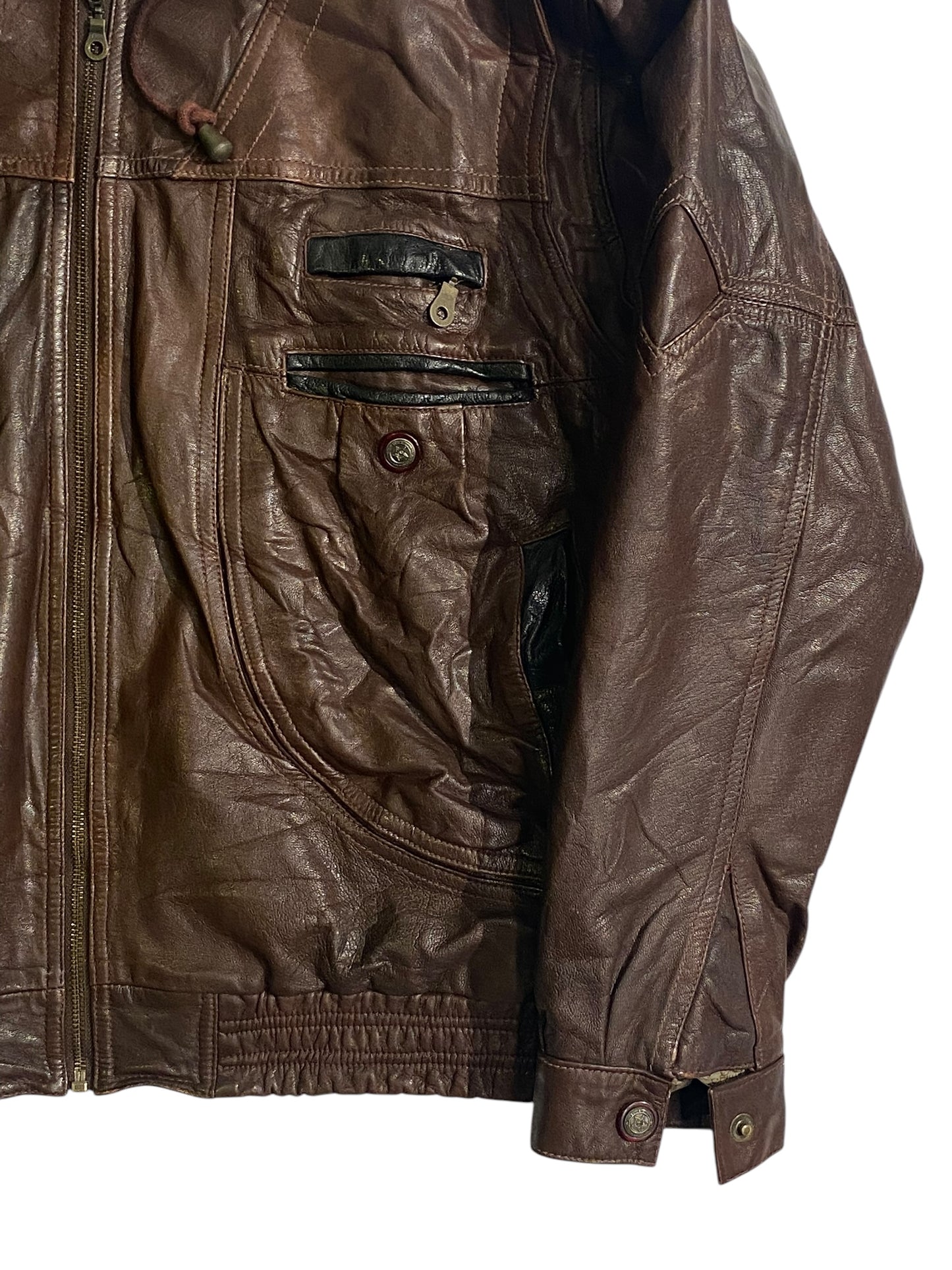 Heavy vintage brown leather jacket