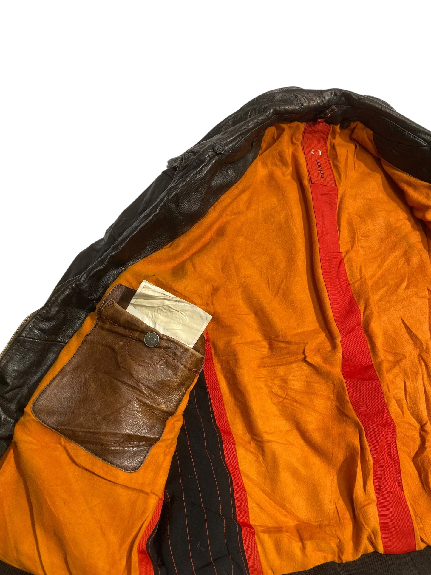 Offset motor leather biker jacket