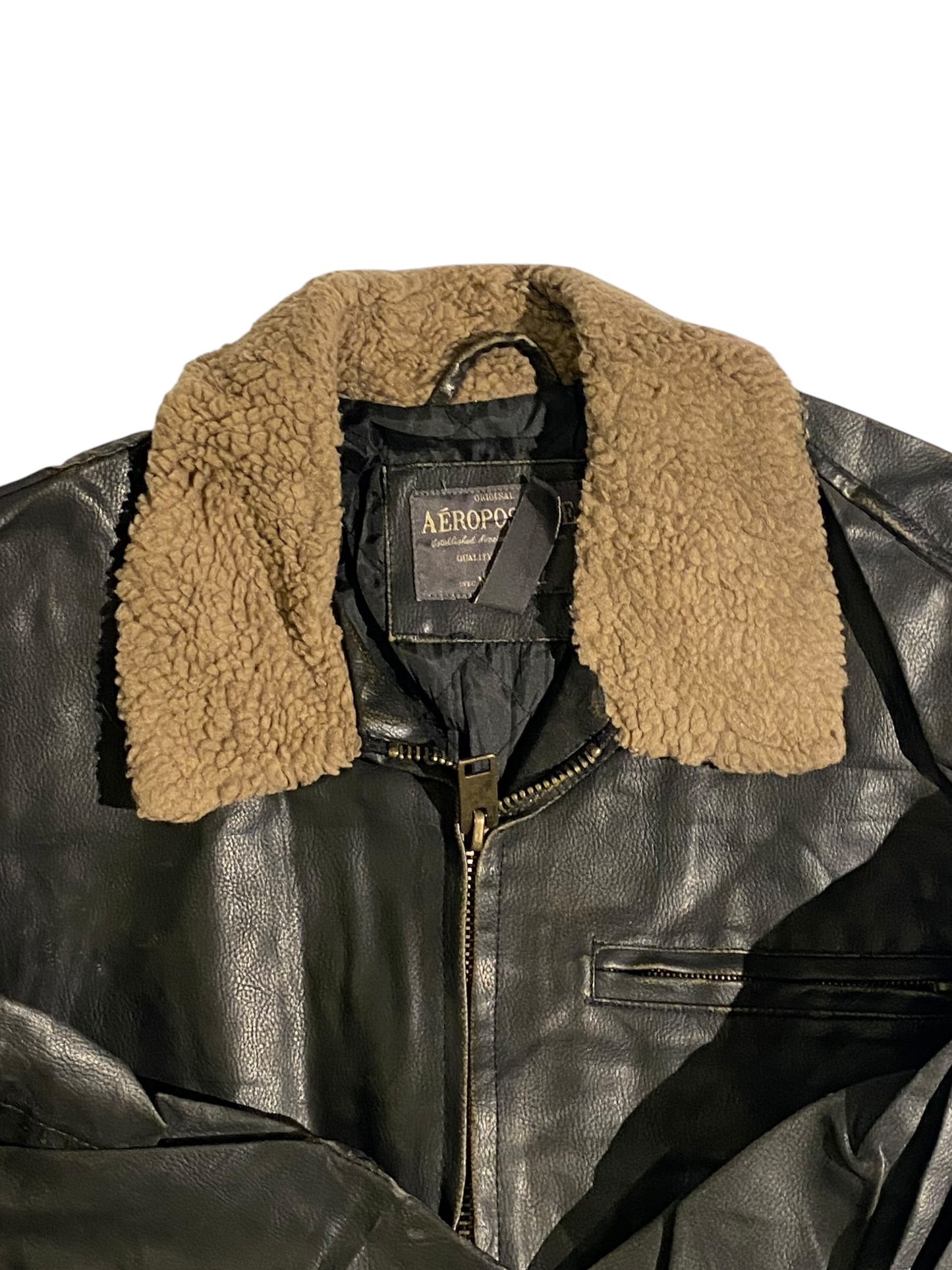 Aeropostale fur lined heavy leather jacket