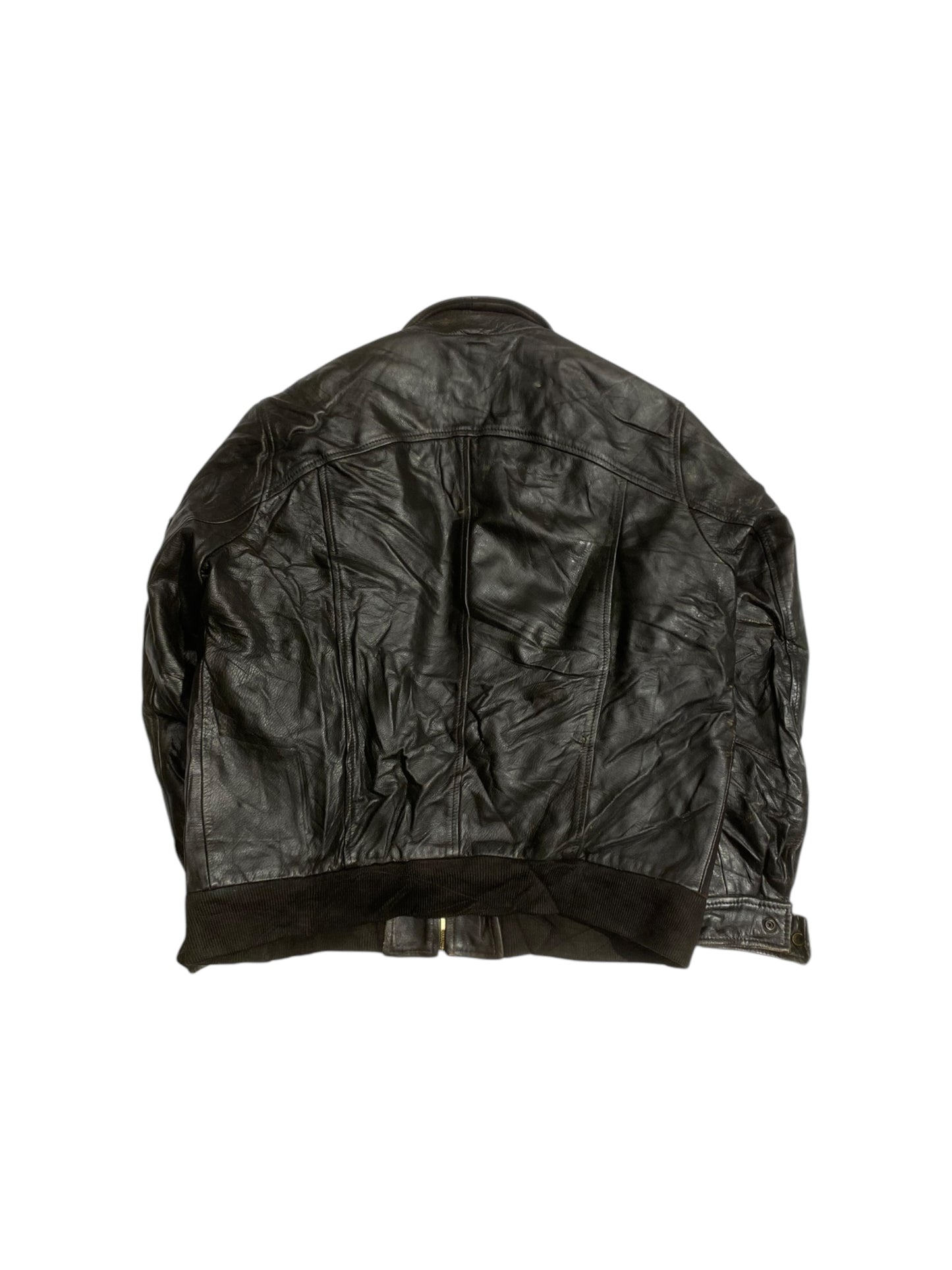 Offset motor leather biker jacket